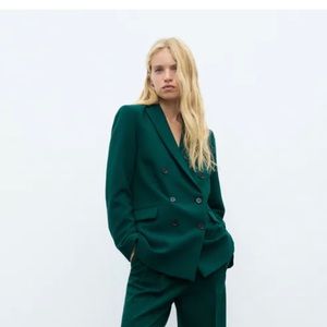 Zara Green Double Breasted Blazer